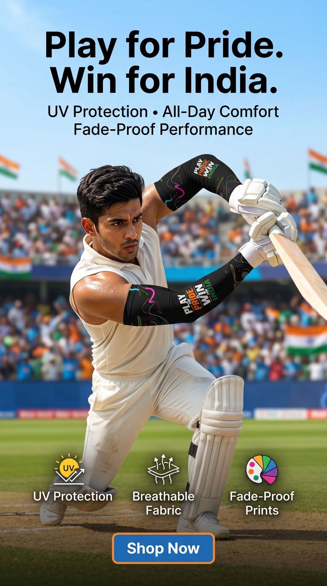 "Play for Pride Win for India" Sports Arm Sleeves (Pack of 2)
