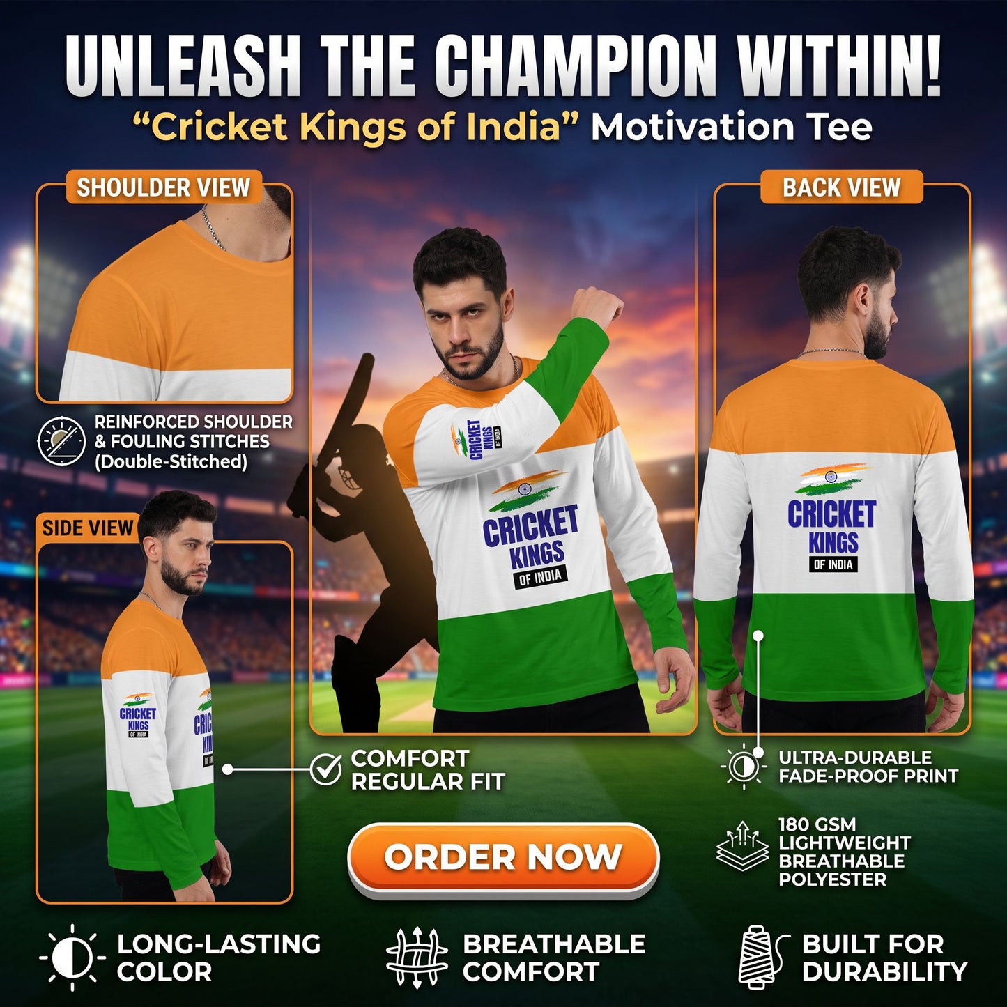 "Cricket Kings of India" Cricket Motivation Men's Full Sleeve Tee