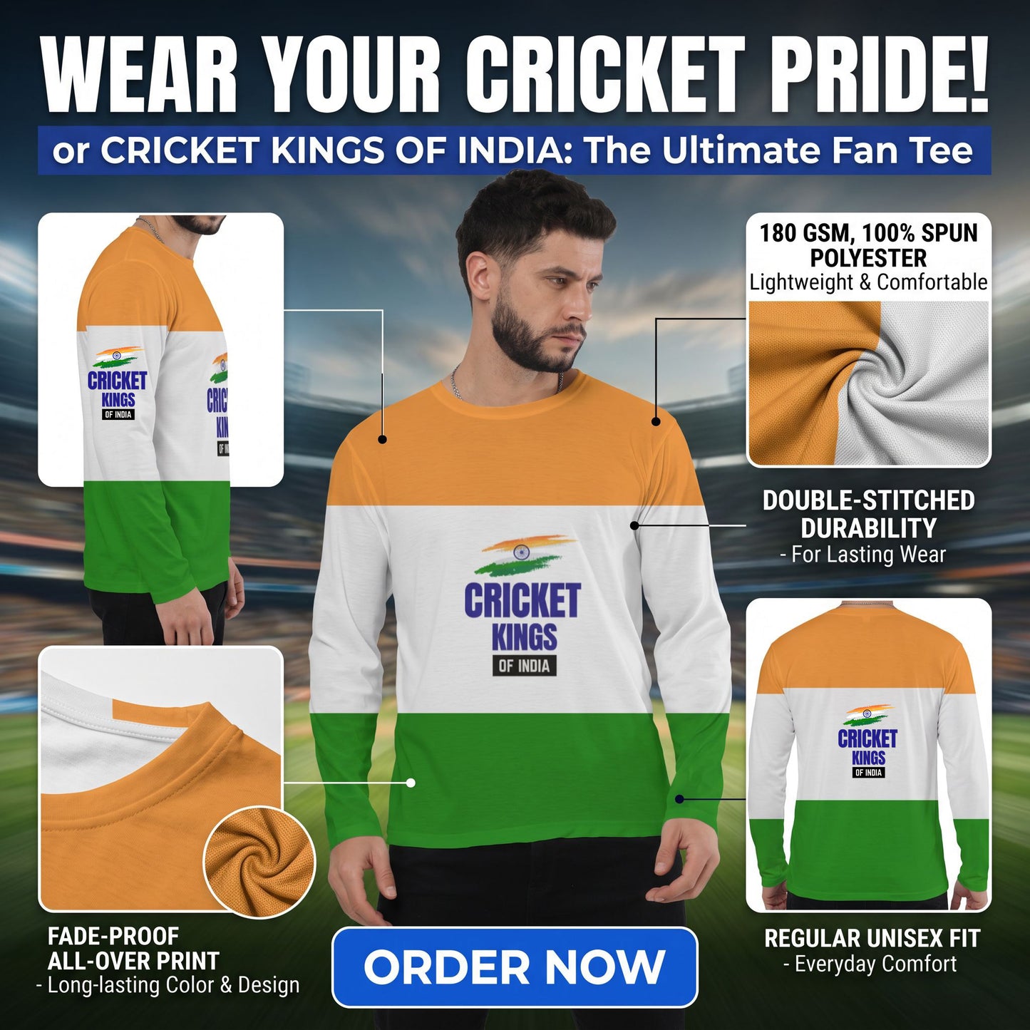 "Cricket Kings of India" Cricket Motivation Men's Full Sleeve Tee