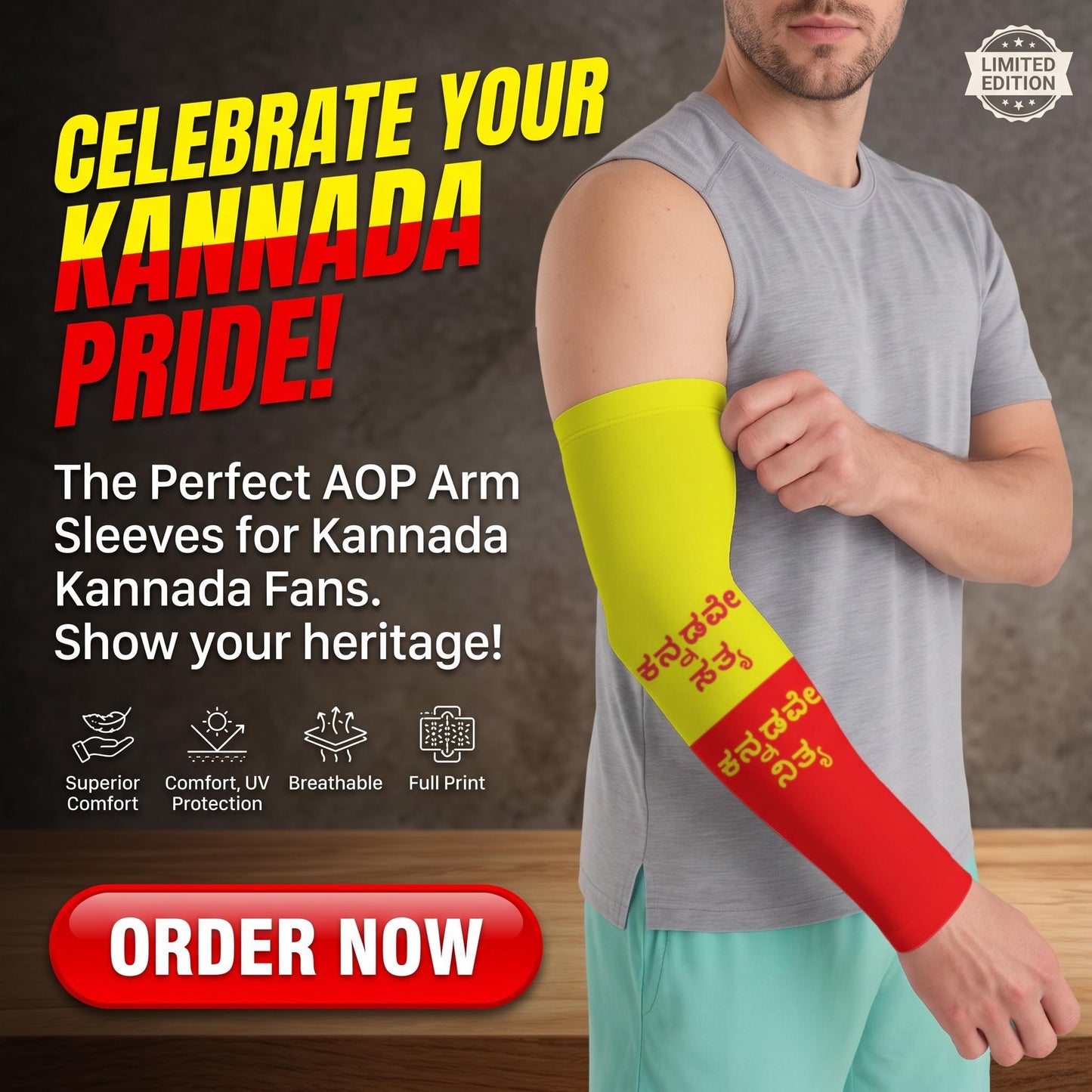ಕನ್ನಡವೇ ಸತ್ಯ, ಕನ್ನಡವೇ ನಿತ್ಯ. Premium Arm Sleeves (Pack of 2)