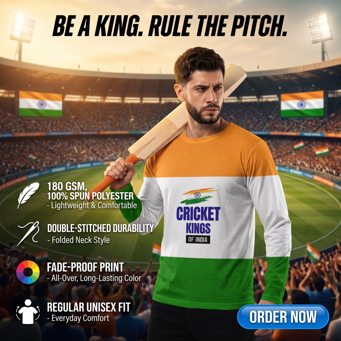 "Cricket Kings of India" Cricket Motivation Men's Full Sleeve Tee