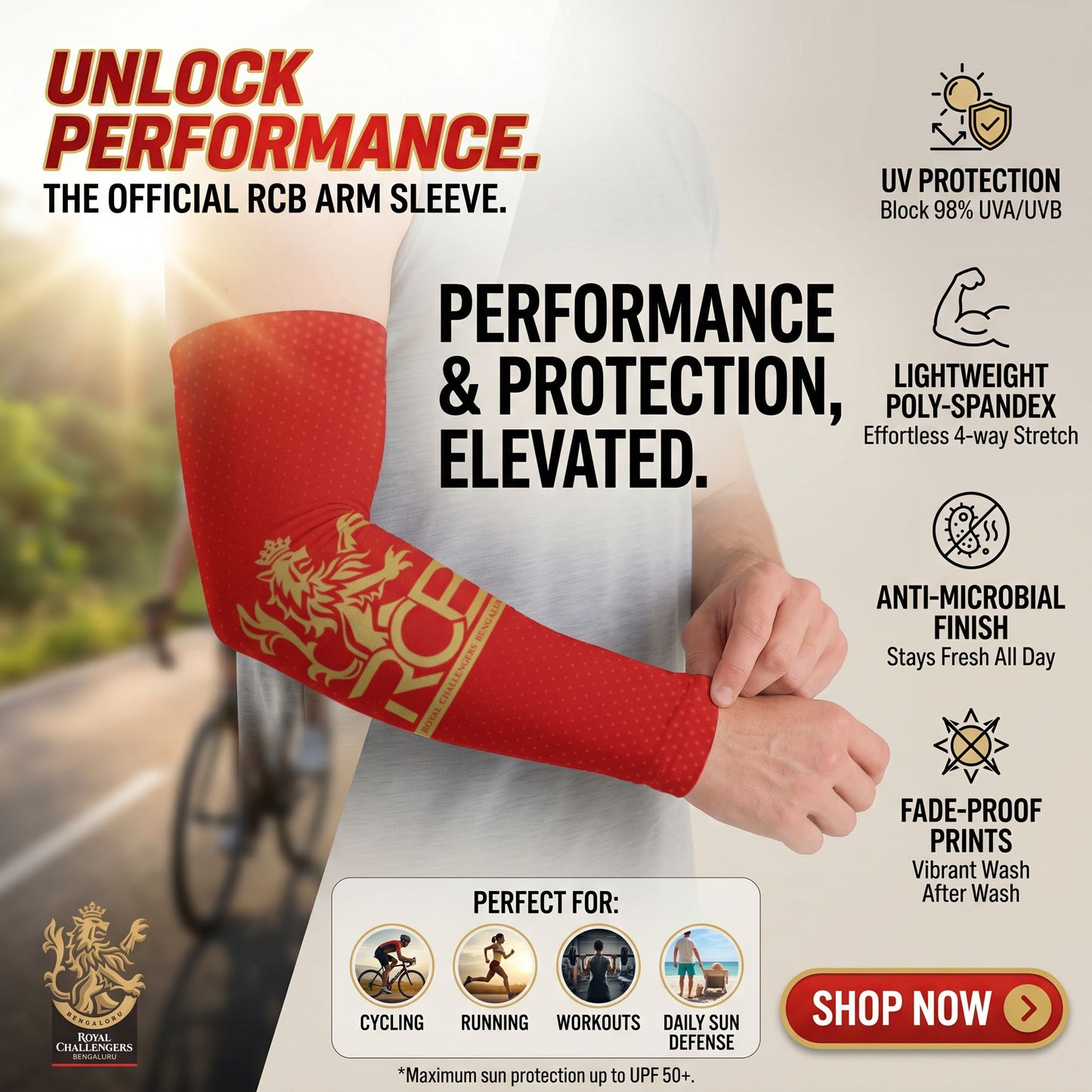 Red & Gold Sports Arm Sleeves (Pack of 2)