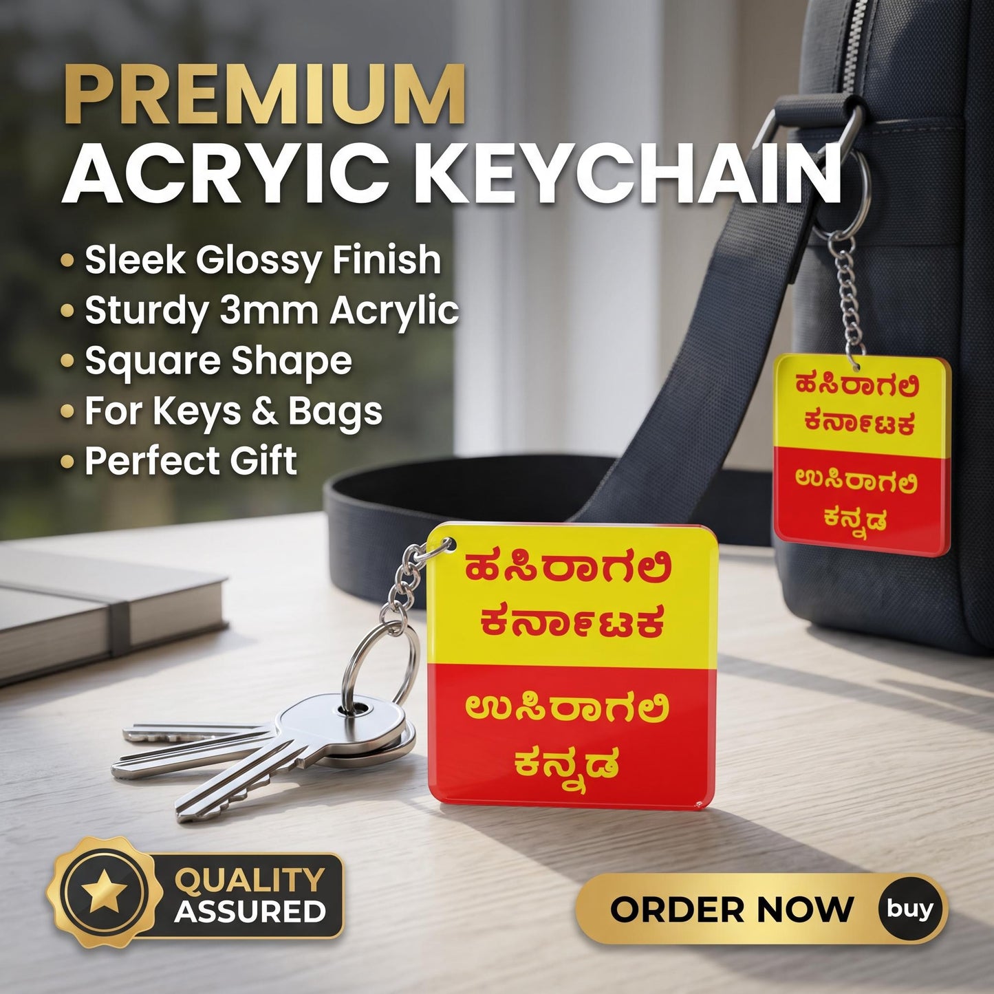 ಹಸಿರಾಗಲಿ ಕರ್ನಾಟಕ, ಉಸಿರಾಗಲಿ ಕನ್ನಡ. Premium Keychain.