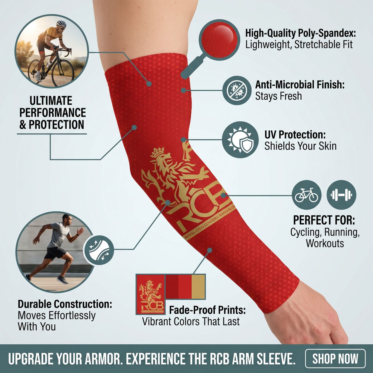 RCB Arm Sleeves (Pack of 2) – Plain Red Color