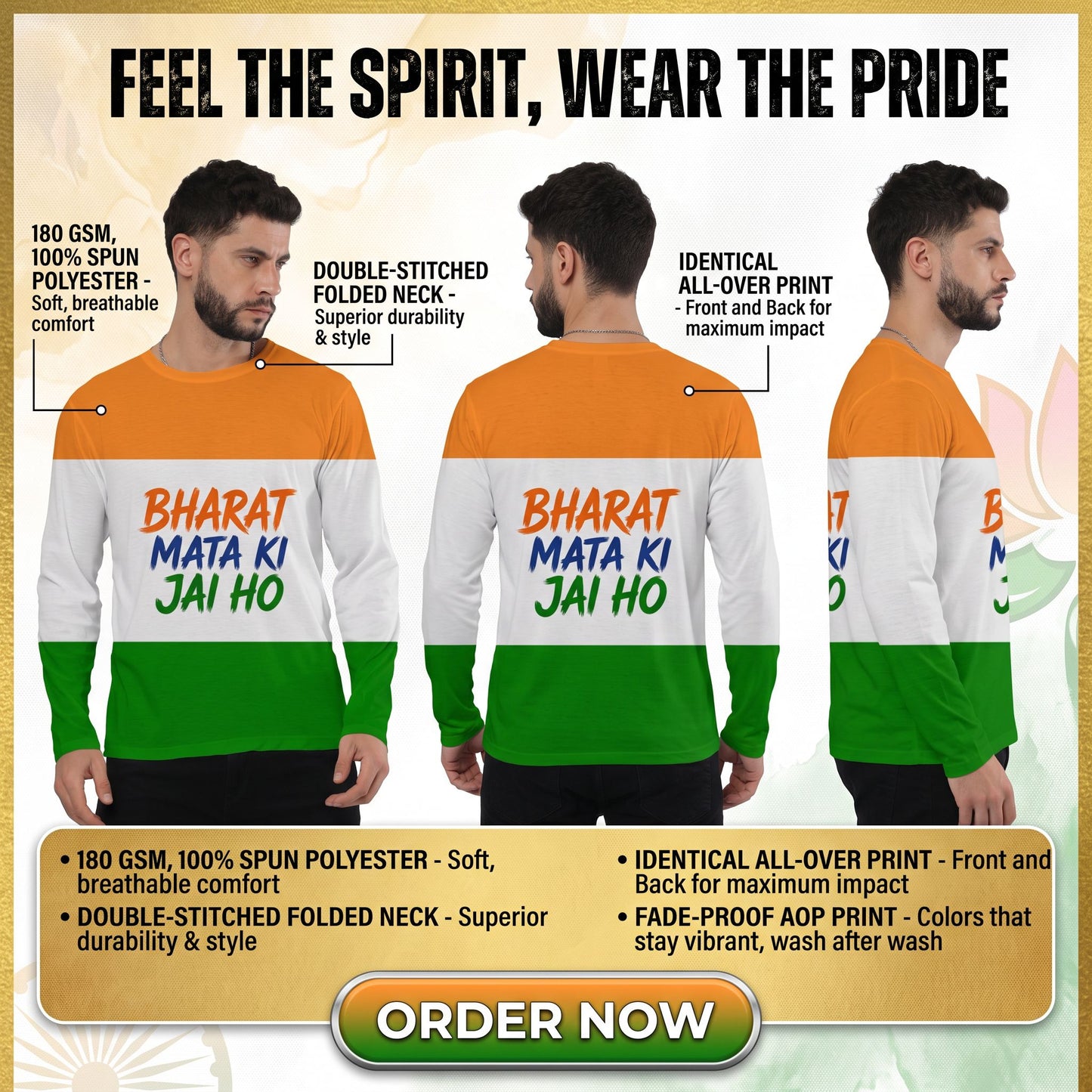 "BHARAT MATA KI JAI HO"Aop Men's Full Sleeve Tee