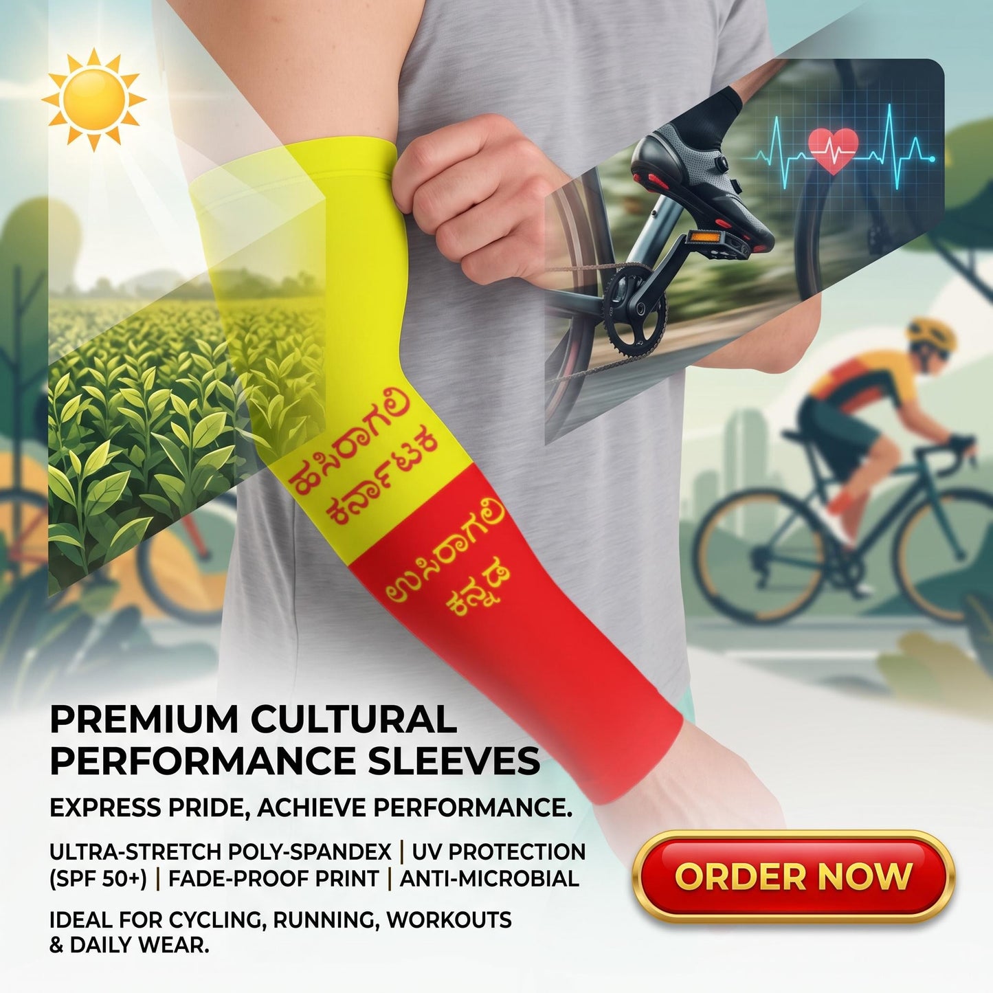 ಹಸಿರಾಗಲಿ ಕರ್ನಾಟಕ, ಉಸಿರಾಗಲಿ ಕನ್ನಡ. Premium Arm Sleeves (Pack of 2)
