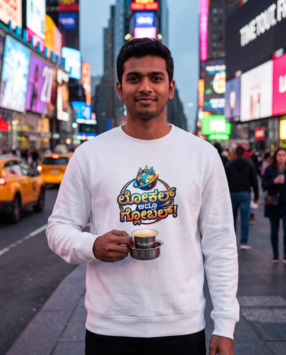 ಲೋಕಲ್ ಆದ್ರೂ ಗ್ಲೋಬಲ್! (Local Yet Global) Premium Cotton Fleece Sweatshirt (Unisex)