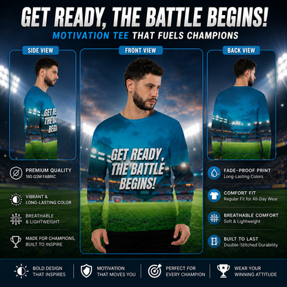 "Get Ready The Battle Begins!" Cricket Motivation Aop Men's Full Sleeve Tee